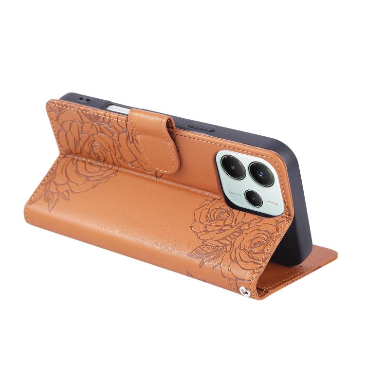 For Redmi Note 14 5G Global Rose Flower Embossed 3-Card Slots Leather Phone Case