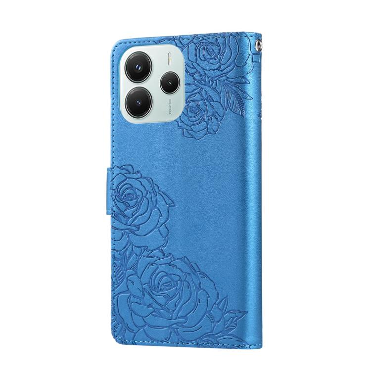 For Redmi Note 14 5G Global Rose Flower Embossed 3-Card Slots Leather Phone Case