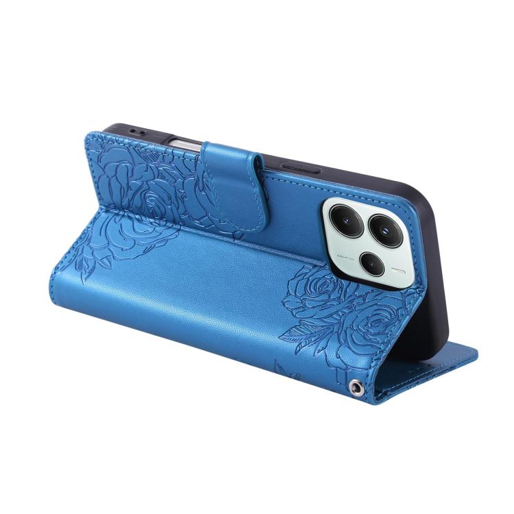For Redmi Note 14 5G Global Rose Flower Embossed 3-Card Slots Leather Phone Case