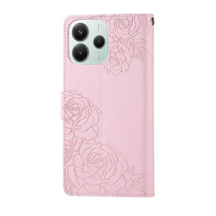 For Redmi Note 14 5G Global Rose Flower Embossed 3-Card Slots Leather Phone Case