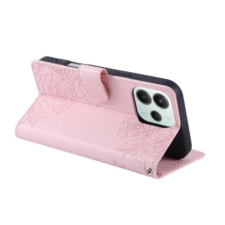 For Redmi Note 14 5G Global Rose Flower Embossed 3-Card Slots Leather Phone Case