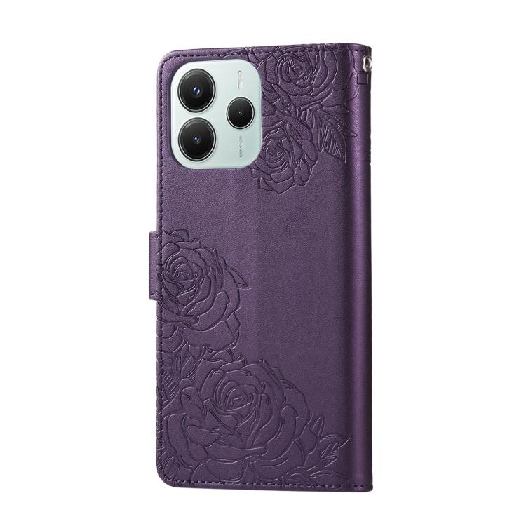 For Redmi Note 14 5G Global Rose Flower Embossed 3-Card Slots Leather Phone Case