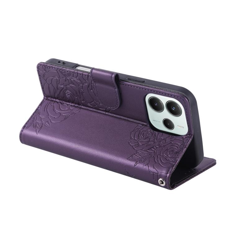 For Redmi Note 14 5G Global Rose Flower Embossed 3-Card Slots Leather Phone Case