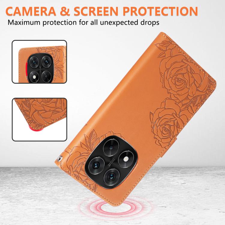 For Redmi Note 14 Pro 5G Global Rose Flower Embossed 3-Card Slots Leather Phone Case
