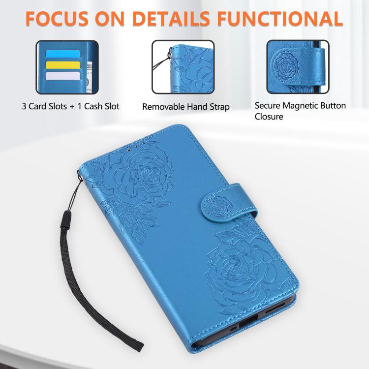 For Redmi Note 14 Pro 5G Global Rose Flower Embossed 3-Card Slots Leather Phone Case