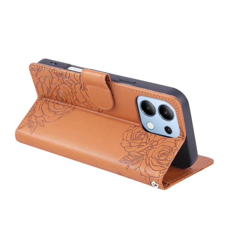 For Redmi Note 13 Pro 4G Rose Flower Embossed 3-Card Slots Leather Phone Case
