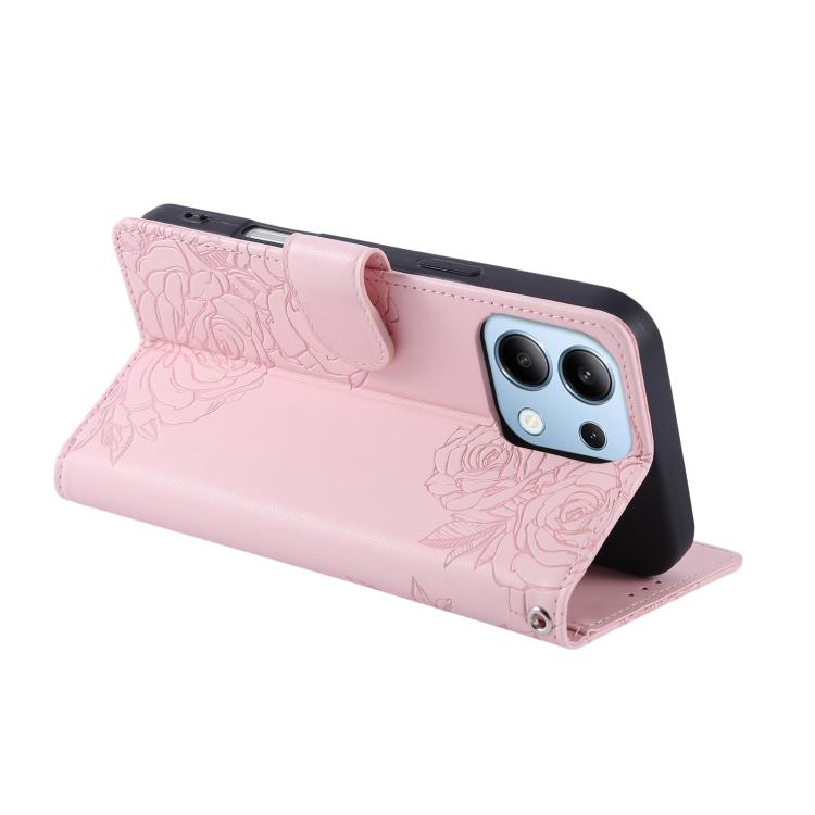 For Redmi Note 13 Pro 4G Rose Flower Embossed 3-Card Slots Leather Phone Case