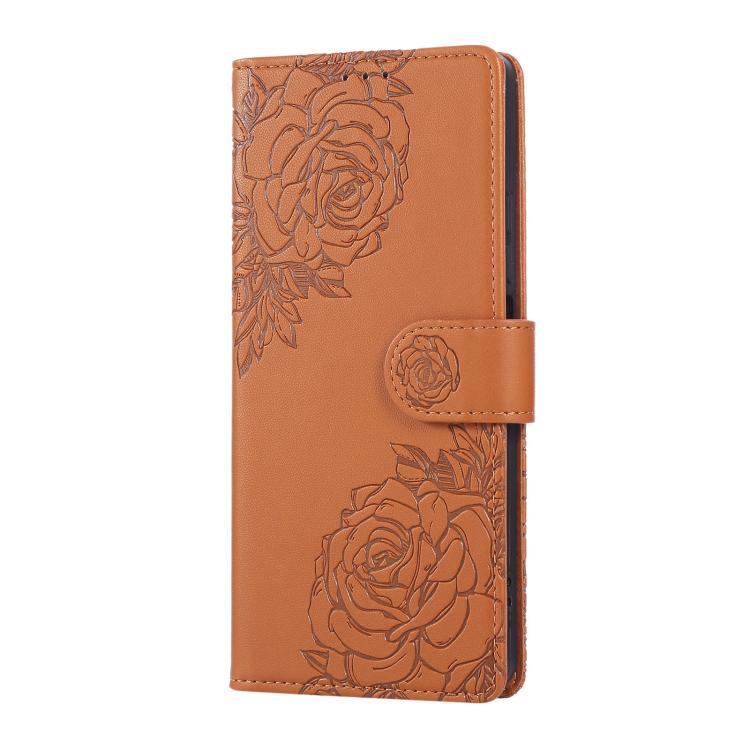 For Redmi Note 13R Pro Rose Flower Embossed 3-Card Slots Leather Phone Case