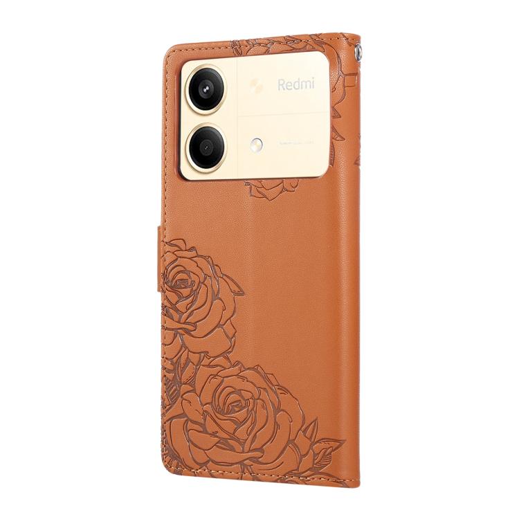 For Redmi Note 13R Pro Rose Flower Embossed 3-Card Slots Leather Phone Case