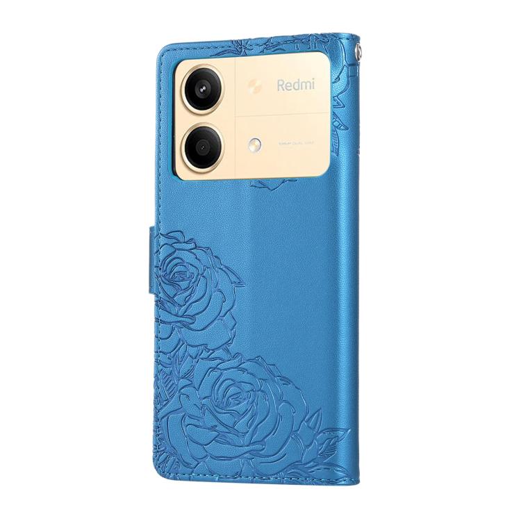 For Redmi Note 13R Pro Rose Flower Embossed 3-Card Slots Leather Phone Case