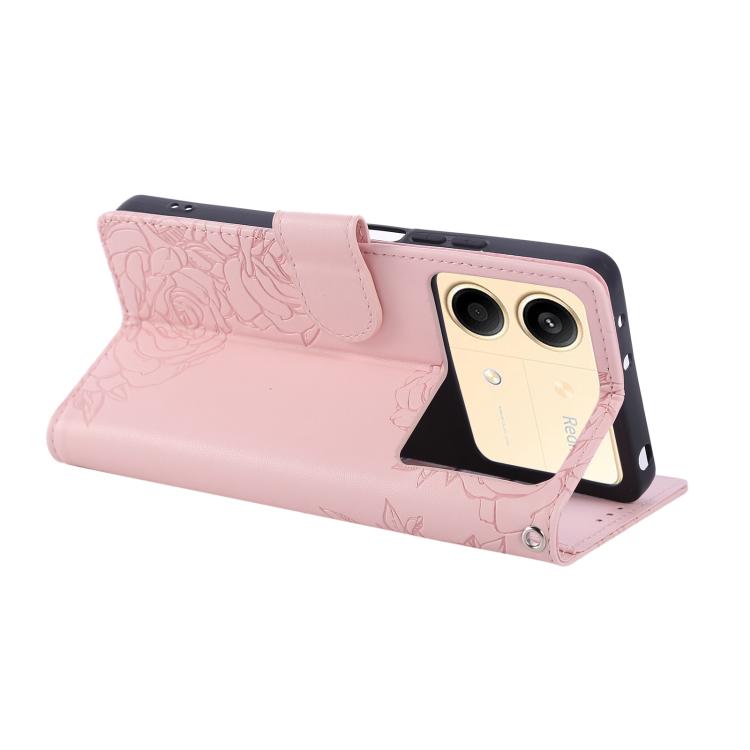 For Redmi Note 13R Pro Rose Flower Embossed 3-Card Slots Leather Phone Case