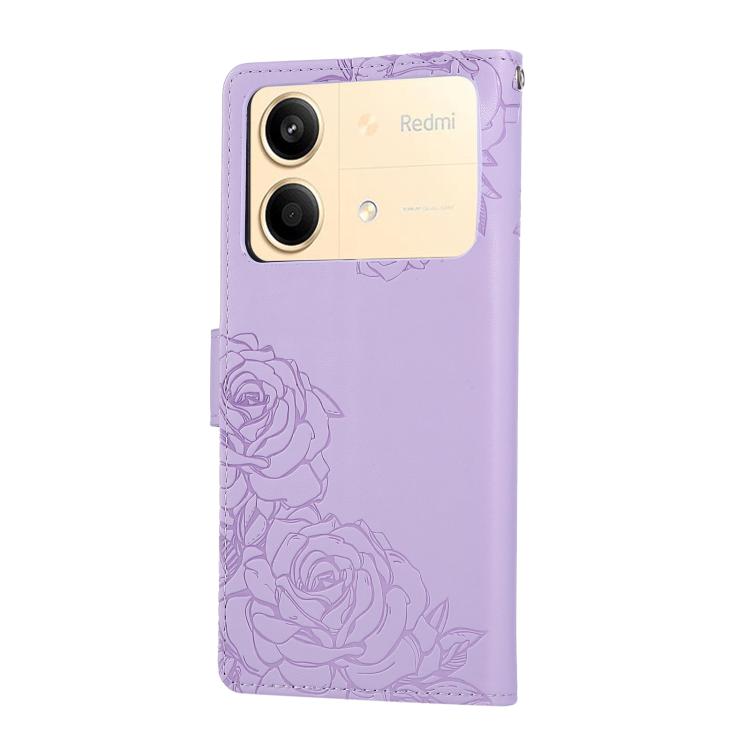 For Redmi Note 13R Pro Rose Flower Embossed 3-Card Slots Leather Phone Case