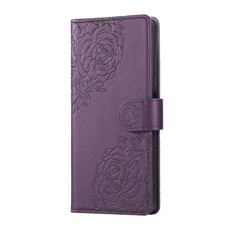 For Redmi Note 13R Pro Rose Flower Embossed 3-Card Slots Leather Phone Case