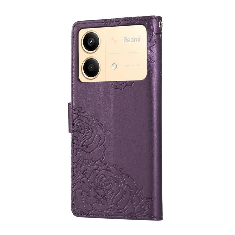 For Redmi Note 13R Pro Rose Flower Embossed 3-Card Slots Leather Phone Case