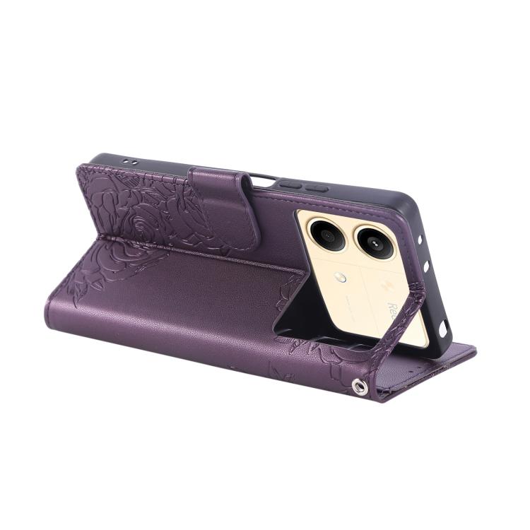 For Redmi Note 13R Pro Rose Flower Embossed 3-Card Slots Leather Phone Case