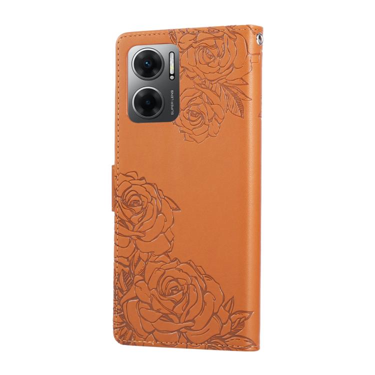For Redmi 10 5G Rose Flower Embossed 3-Card Slots Leather Phone Case