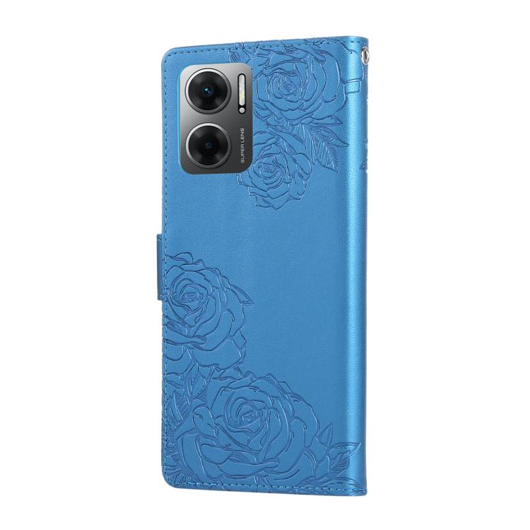 For Redmi 10 5G Rose Flower Embossed 3-Card Slots Leather Phone Case