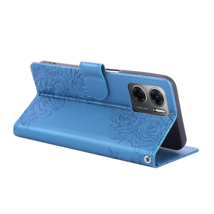For Redmi 10 5G Rose Flower Embossed 3-Card Slots Leather Phone Case