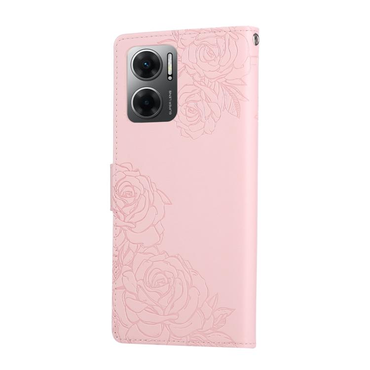 For Redmi 10 5G Rose Flower Embossed 3-Card Slots Leather Phone Case