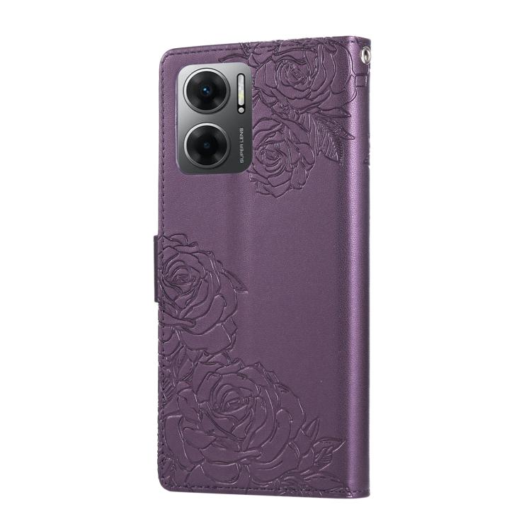 For Redmi 10 5G Rose Flower Embossed 3-Card Slots Leather Phone Case