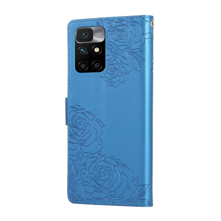 For Redmi 10 4G Rose Flower Embossed 3-Card Slots Leather Phone Case