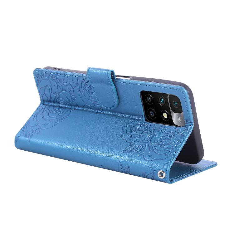 For Redmi 10 4G Rose Flower Embossed 3-Card Slots Leather Phone Case