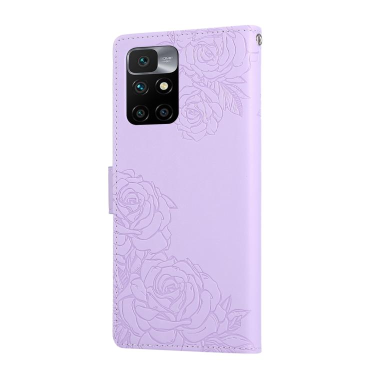 For Redmi 10 4G Rose Flower Embossed 3-Card Slots Leather Phone Case