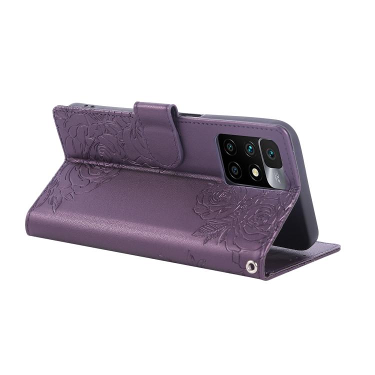For Redmi 10 4G Rose Flower Embossed 3-Card Slots Leather Phone Case