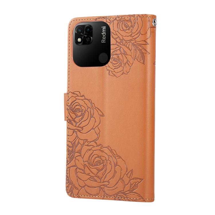 For Redmi 10A 4G Rose Flower Embossed 3-Card Slots Leather Phone Case