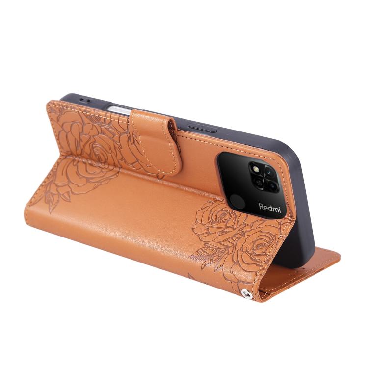 For Redmi 10A 4G Rose Flower Embossed 3-Card Slots Leather Phone Case