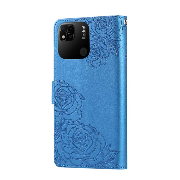For Redmi 10A 4G Rose Flower Embossed 3-Card Slots Leather Phone Case