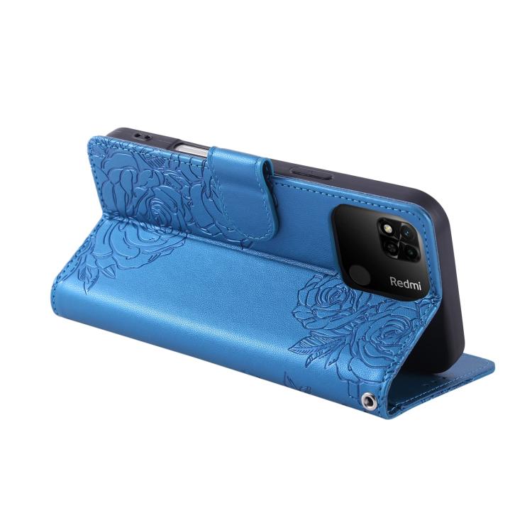 For Redmi 10A 4G Rose Flower Embossed 3-Card Slots Leather Phone Case