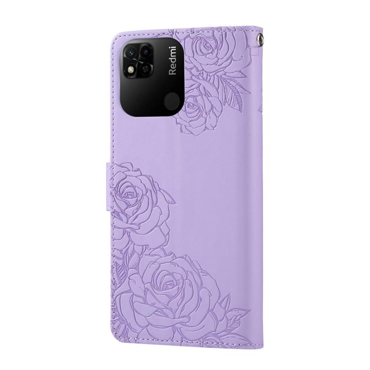 For Redmi 10A 4G Rose Flower Embossed 3-Card Slots Leather Phone Case