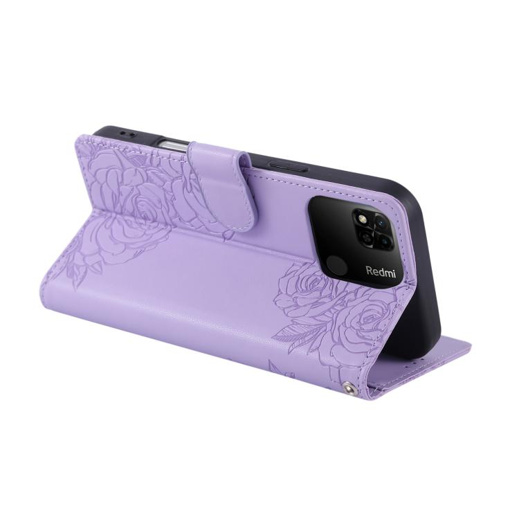 For Redmi 10A 4G Rose Flower Embossed 3-Card Slots Leather Phone Case