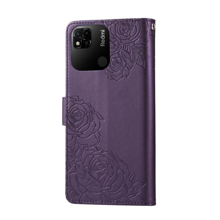 For Redmi 10A 4G Rose Flower Embossed 3-Card Slots Leather Phone Case