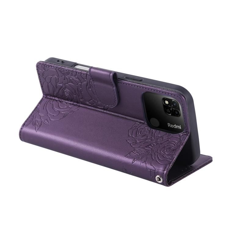 For Redmi 10A 4G Rose Flower Embossed 3-Card Slots Leather Phone Case
