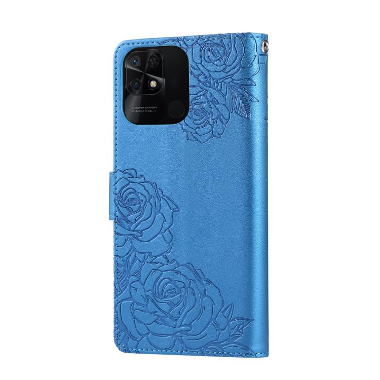 For Redmi 10C 4G Global / 10 India Rose Flower Embossed 3-Card Slots Leather Phone Case