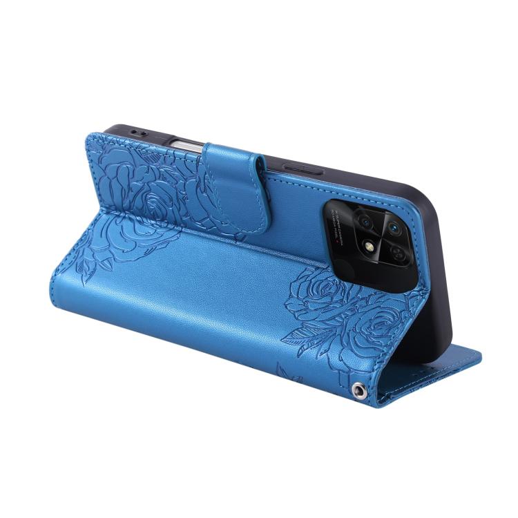 For Redmi 10C 4G Global / 10 India Rose Flower Embossed 3-Card Slots Leather Phone Case