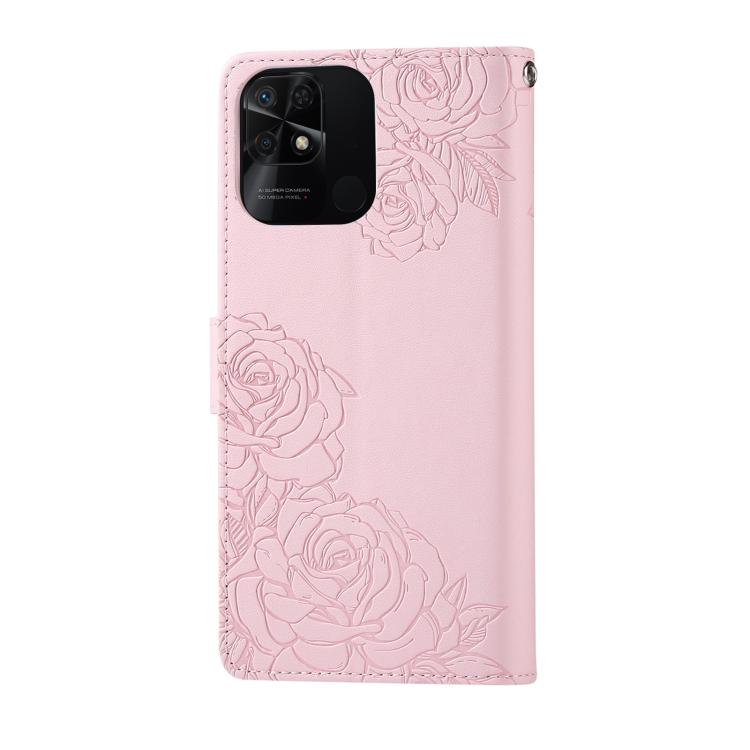 For Redmi 10C 4G Global / 10 India Rose Flower Embossed 3-Card Slots Leather Phone Case