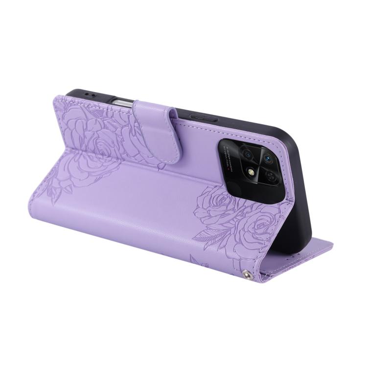 For Redmi 10C 4G Global / 10 India Rose Flower Embossed 3-Card Slots Leather Phone Case