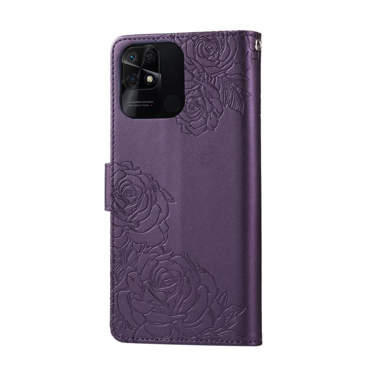 For Redmi 10C 4G Global / 10 India Rose Flower Embossed 3-Card Slots Leather Phone Case