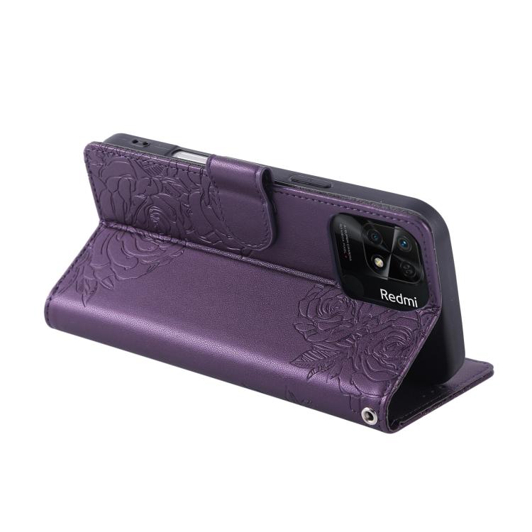 For Redmi 10C 4G Global / 10 India Rose Flower Embossed 3-Card Slots Leather Phone Case