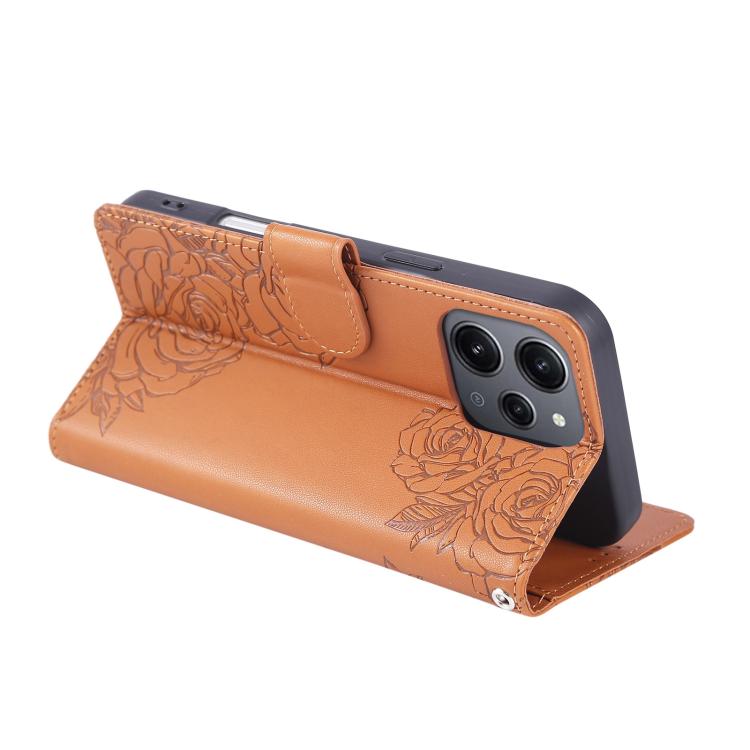 For Redmi 12 4G / 5G / Note 12R Rose Flower Embossed 3-Card Slots Leather Phone Case