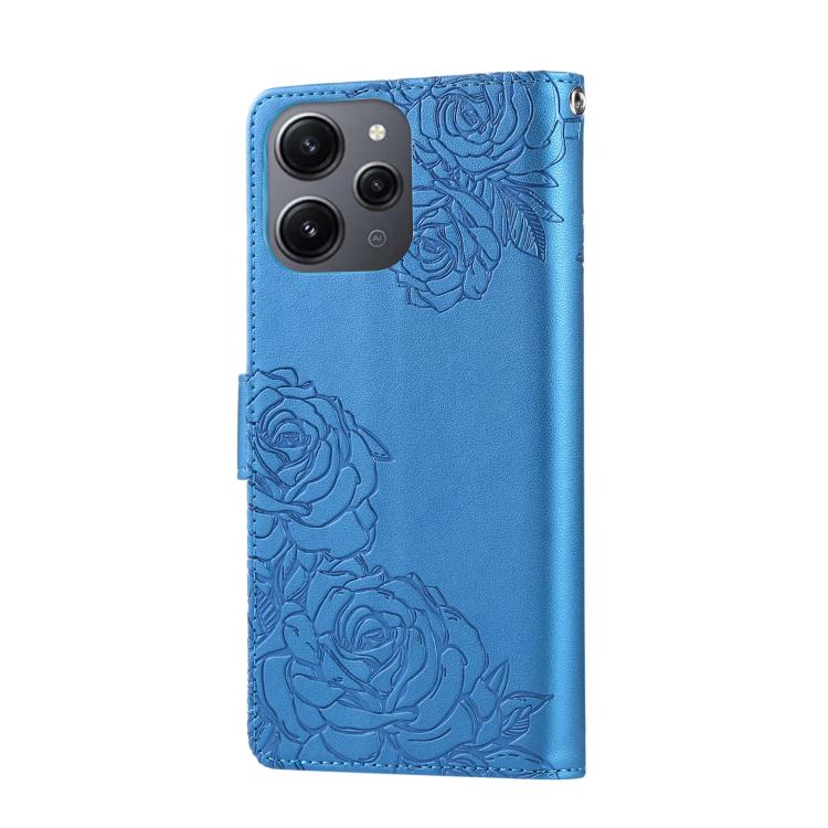 For Redmi 12 4G / 5G / Note 12R Rose Flower Embossed 3-Card Slots Leather Phone Case