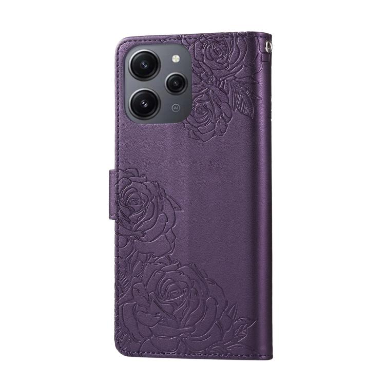 For Redmi 12 4G / 5G / Note 12R Rose Flower Embossed 3-Card Slots Leather Phone Case