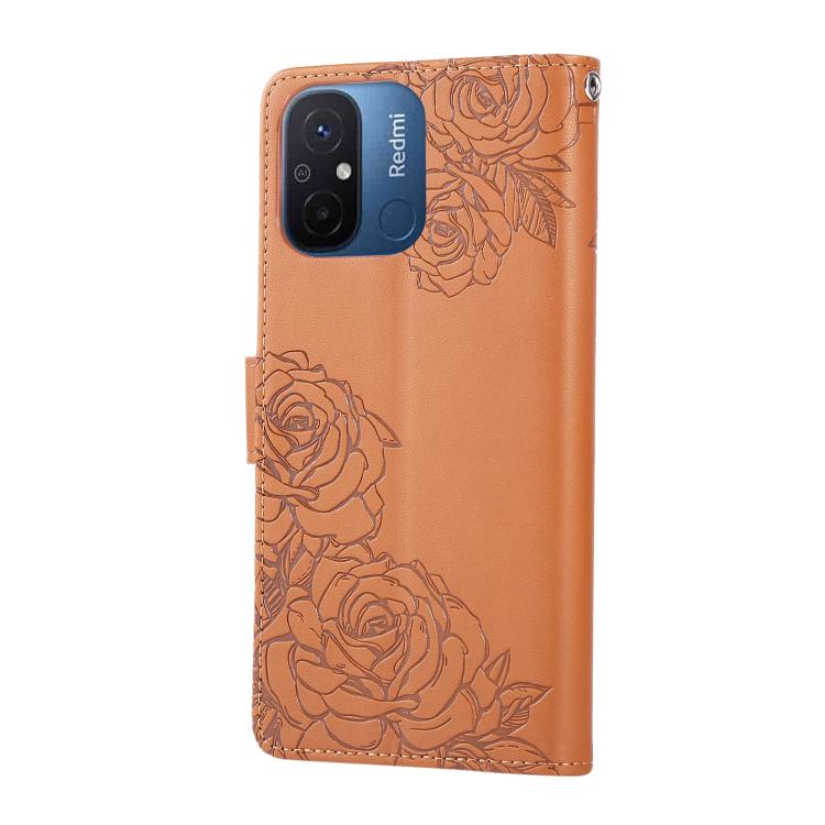 For Redmi 11A 4G Global Rose Flower Embossed 3-Card Slots Leather Phone Case
