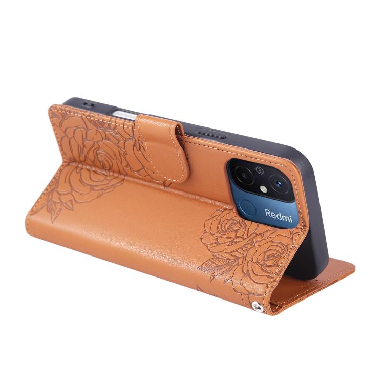 For Redmi 11A 4G Global Rose Flower Embossed 3-Card Slots Leather Phone Case