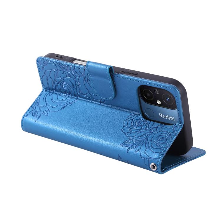 For Redmi 11A 4G Global Rose Flower Embossed 3-Card Slots Leather Phone Case