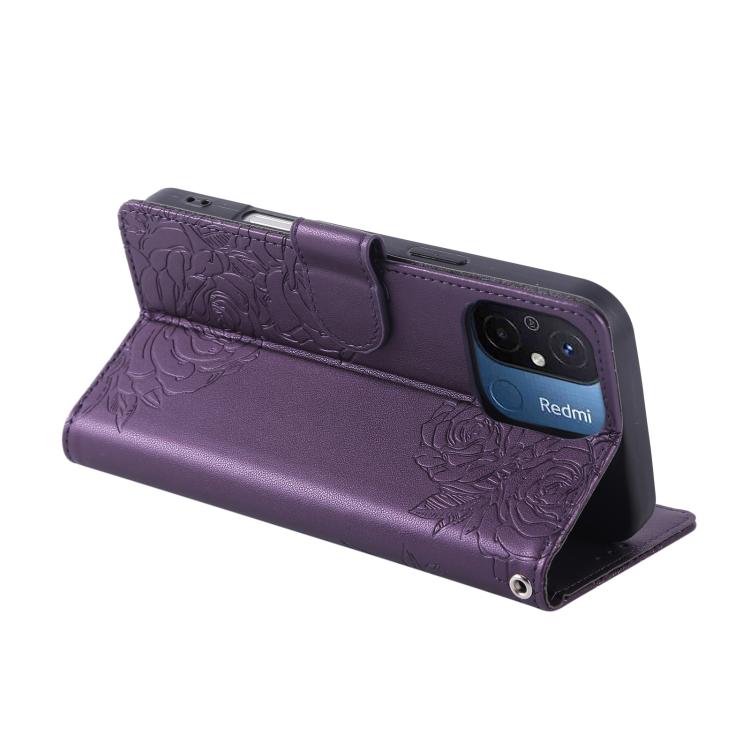 For Redmi 11A 4G Global Rose Flower Embossed 3-Card Slots Leather Phone Case