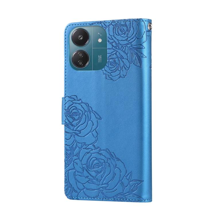 For Redmi 13C 4G / 5G / Poco C65 Rose Flower Embossed 3-Card Slots Leather Phone Case